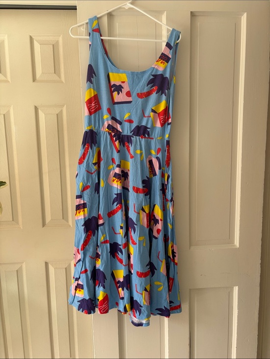Nooworks Dresses & Skirts - Nooworks snacks vacation Tropical Print Midi Dress with Red, Yellow & Navy